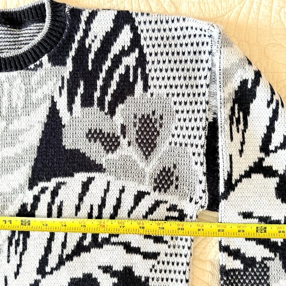 Vintage 90s Arielle Metallic Black & Silver Floral Long Sleeve Sweater Size L - Picture 6 of 7